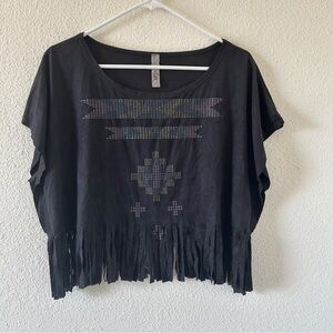 Voll Women’s Cropped Fringe Shirt M Southwestern Print Festival Rodeo Cowgirl